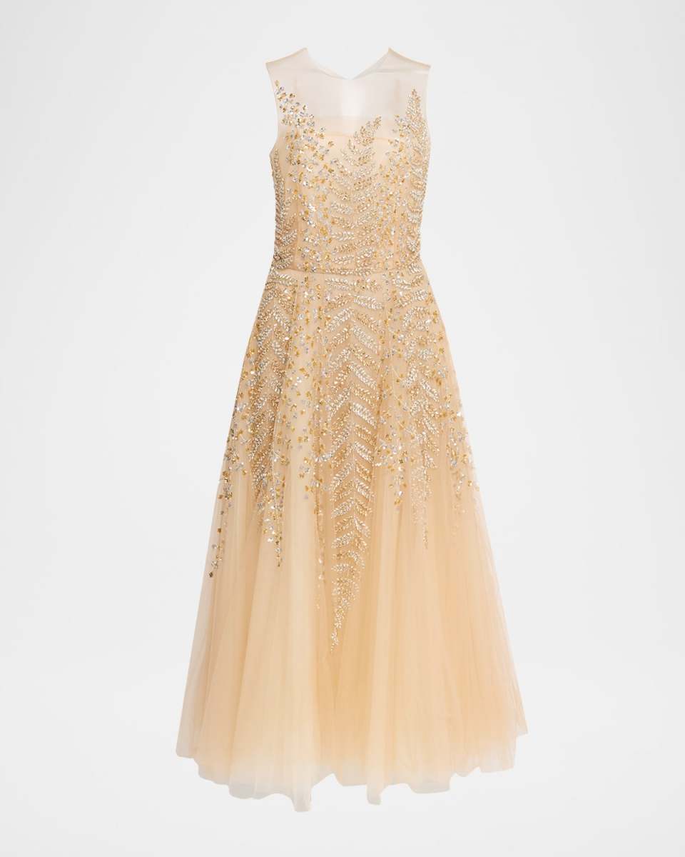 Fern Embroidered Sleeveless Midi Illusion Dress
